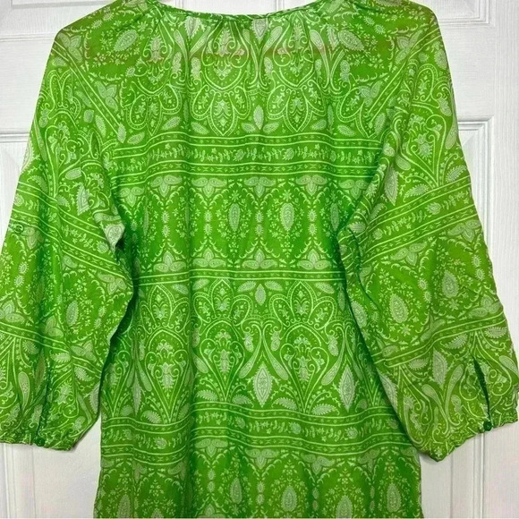 Nicole Miller Boho Style Shirt Green & White Size Medium - Picture 15 of 16